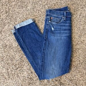 Hudson “Blair” High-Rise Straight Crop Jeans | Size 27 | Distressed Medium Wash